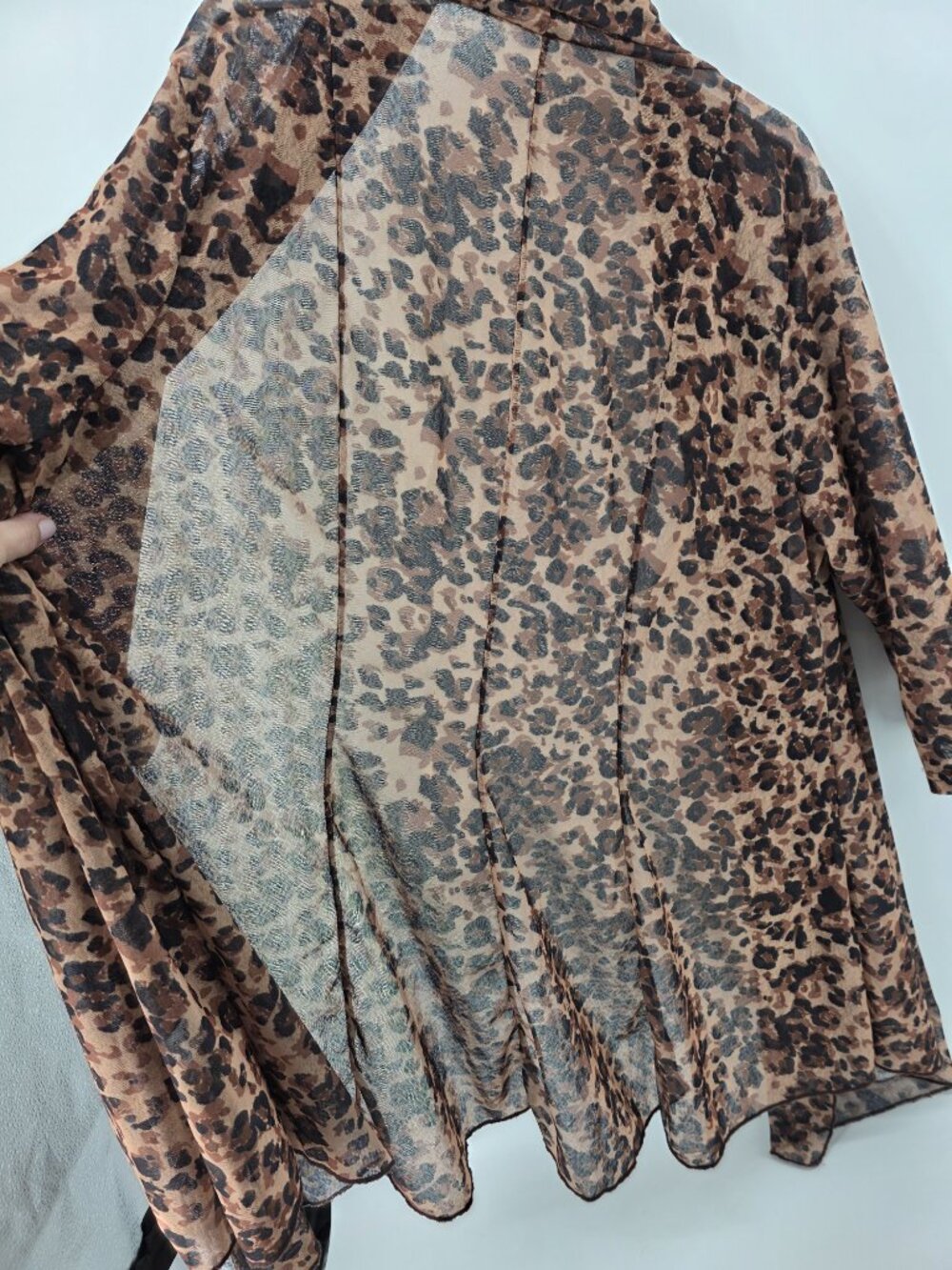 Brown Leopard Print Sheer Mesh Open Cardigan – Size 1X – Long Sleeve - Picture 5 of 6